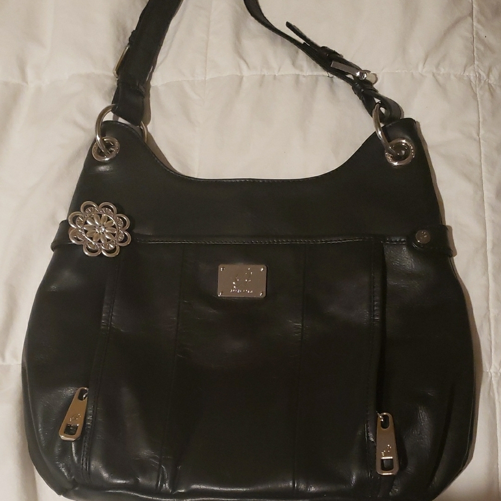 Grace Adele Black Shoulder Bag with Silver Accents